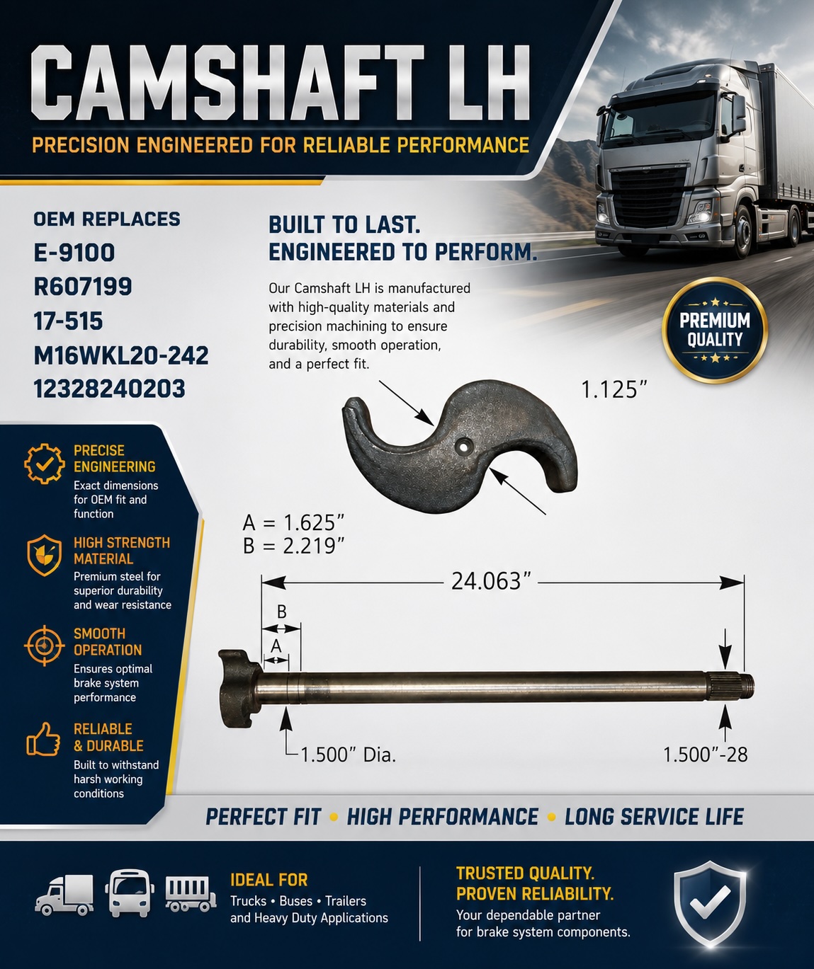 Truck Trailer Air Brake Camshaft E-9100